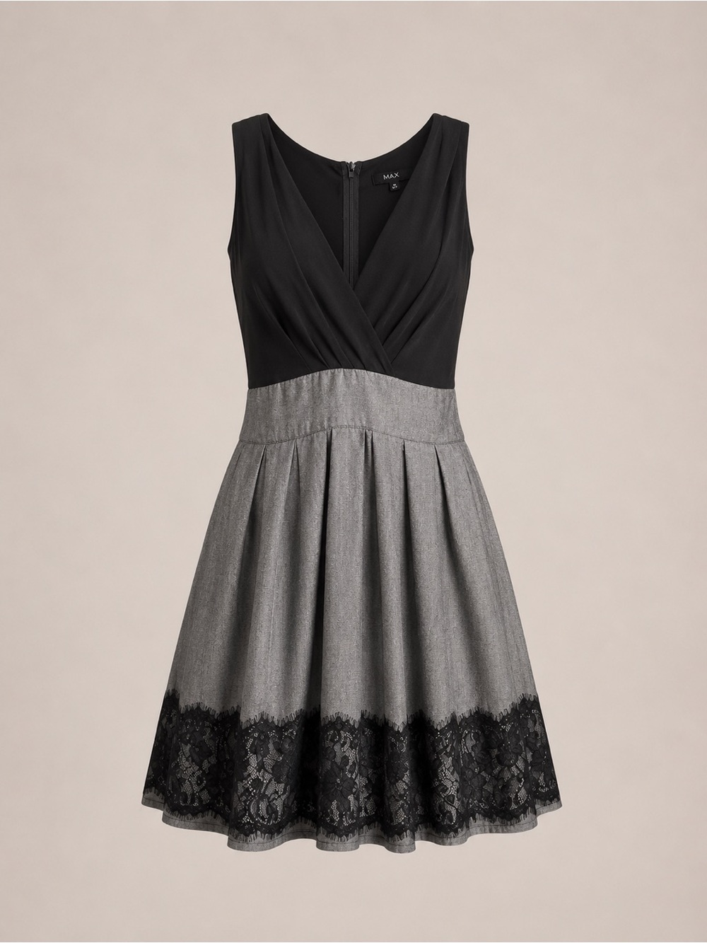 MAX Studio Black Lace Hem Fit & Flare Dress Size XS Sleeveless Mini V-Neck